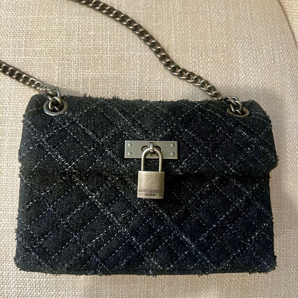 Kurt Geiger London Gray & Black Denim Crossbody w/ Silver Lock 🔒 👜– MSRP $265